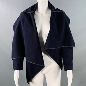 M Navy Wool Blend Unstructured Shawl Collar Open Front Jacket